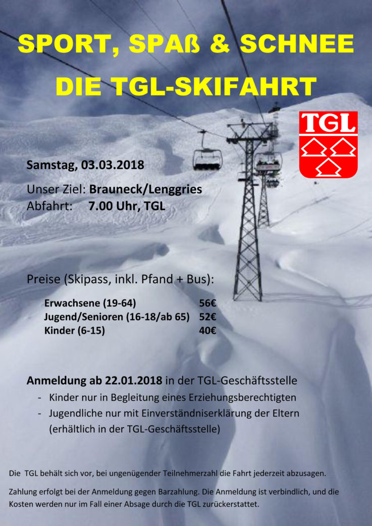 TGL-Skifahrt: Start für Anmeldung