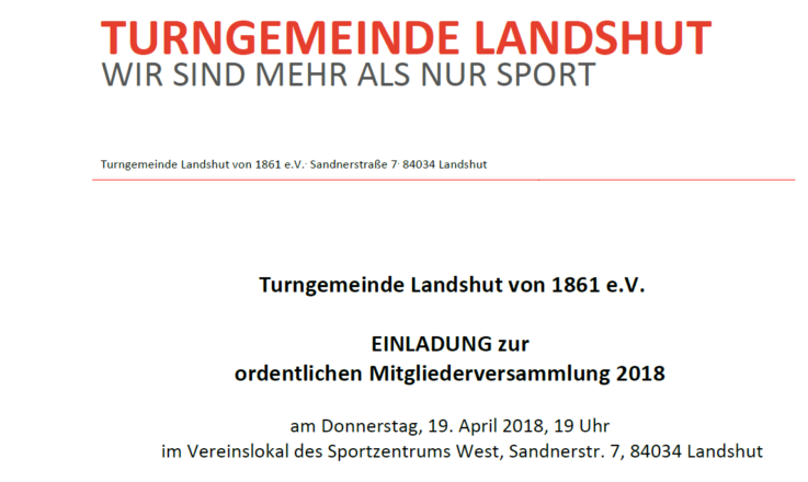 Ordentliche Mitgliederversammlung der Turngemeinde Landshut