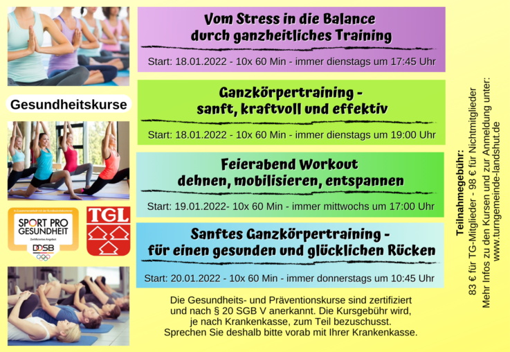 TGL-Gesundheits- und Präventionskurse: neue Kurse ab Januar 2022