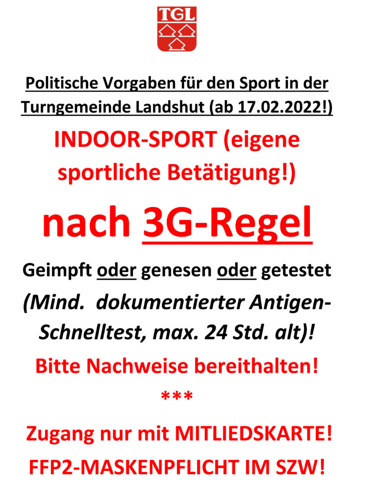 Übergangsregelung bis 2. April: TGL-Sportbetrieb mit 3G und Sport-Zuschauer bei 2G im Sportzentrum West – FFP2-Maskenpflicht – Corona-Verhaltensregeln kompakt