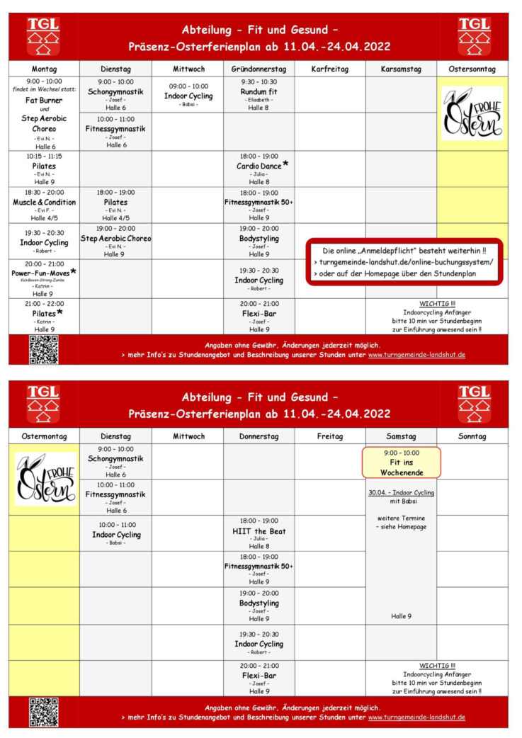 Osterferienplan der Abteilung „Fit und gesund“: Weiter Online-Anmeldung